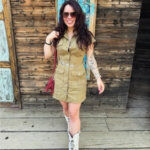 Green denim button up dress